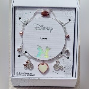 Disney Silver and Pink Mickey Mouse Heart Bracelet